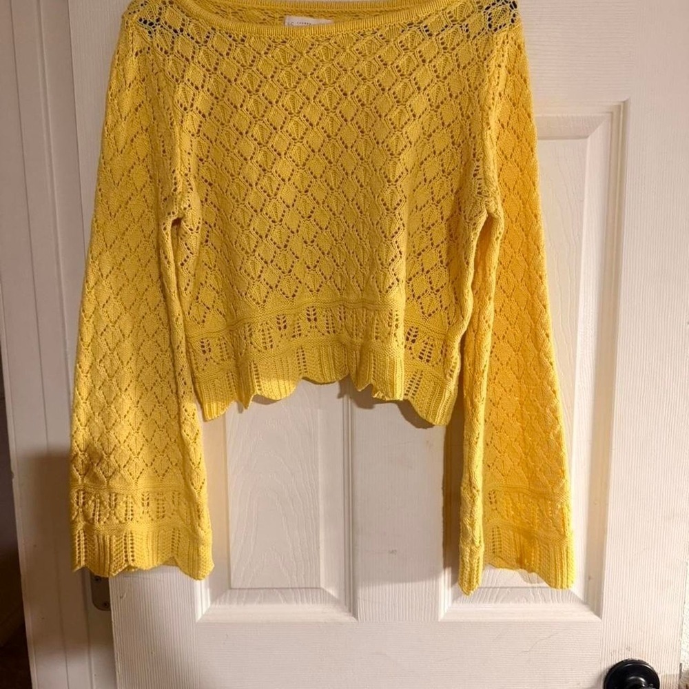 Lauren Conrad Yellow open knit sweater with bell sleeves. Size M